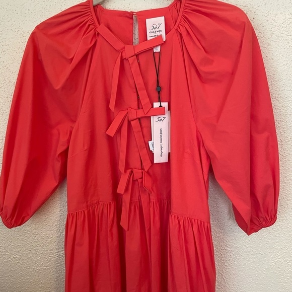 New Cinq a Sept Lynn Tiered Puff Sleeve Mini Dress in Neon Coral Orange | Size 4 - Picture 12 of 12